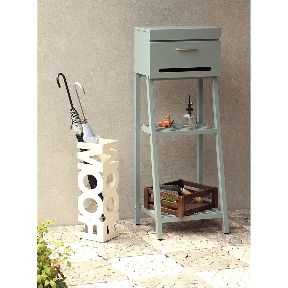 MOJYU Stand Post Orla Blue Gray SDM-044 Post Mail Box Stylish Mailbox Delivery Box Scandinavian Style with Lock Freestanding Stand High Type Entrance Home Use