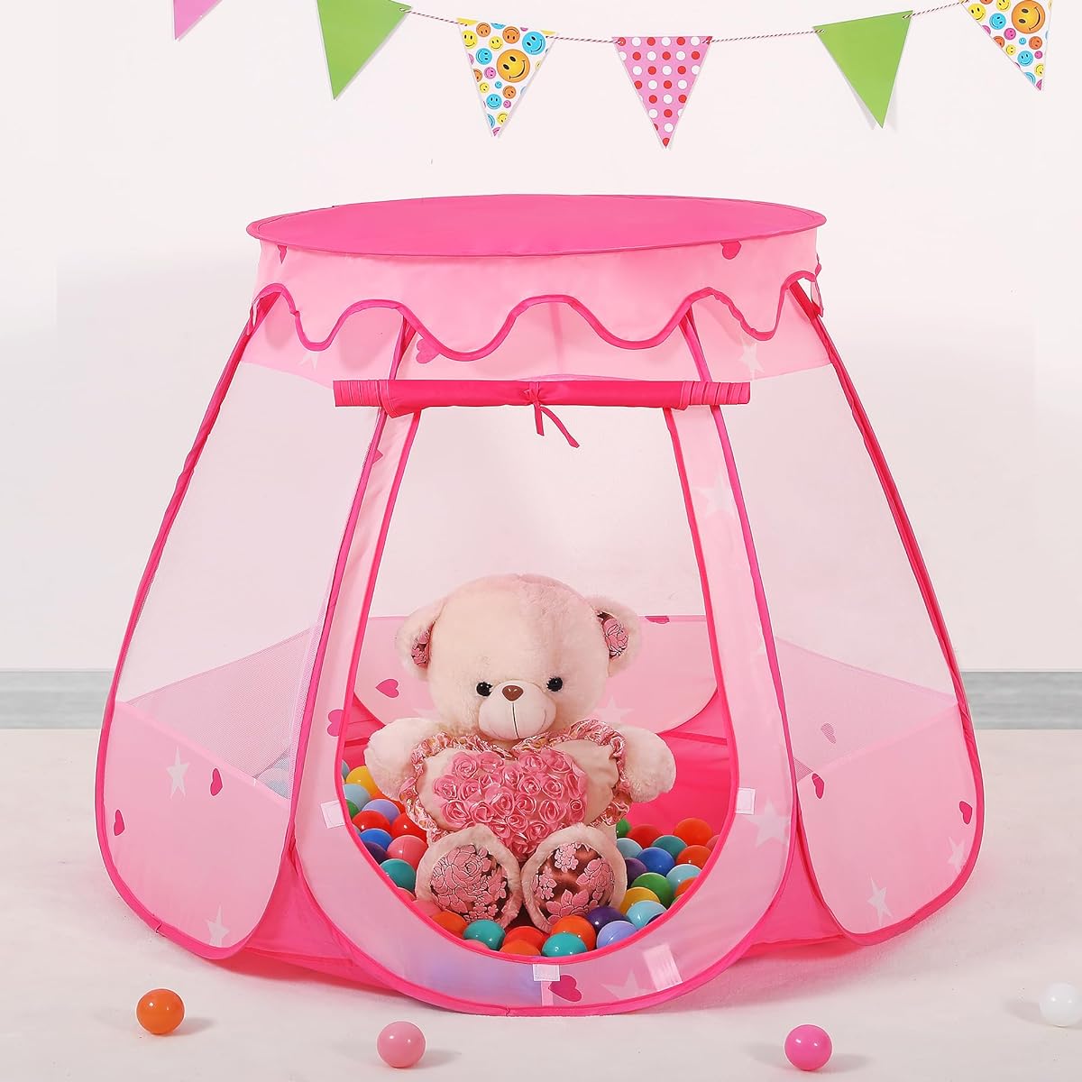 LimitlessFunN Princess Pop-Up Play Tent with Starlight and Carrying Case, Indoor & Outdoor, Pink