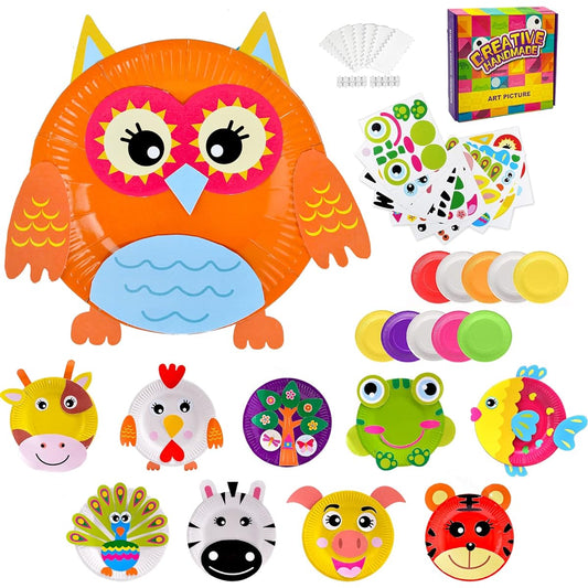 10pcs Kids Crafts for Girls and Boys Age 3-12 Toddler Crafts Animal Paper Plates Art Kit for Ages 3-8 DIY Art Craft Kits for Kids Birthday Christmas Holiday Gifts Fun Preschool Party Favors