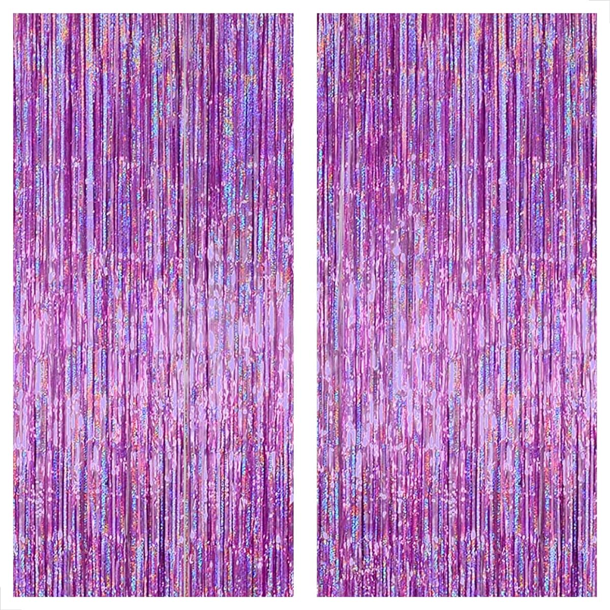Light purple foil fringe curtains, set of 2.
