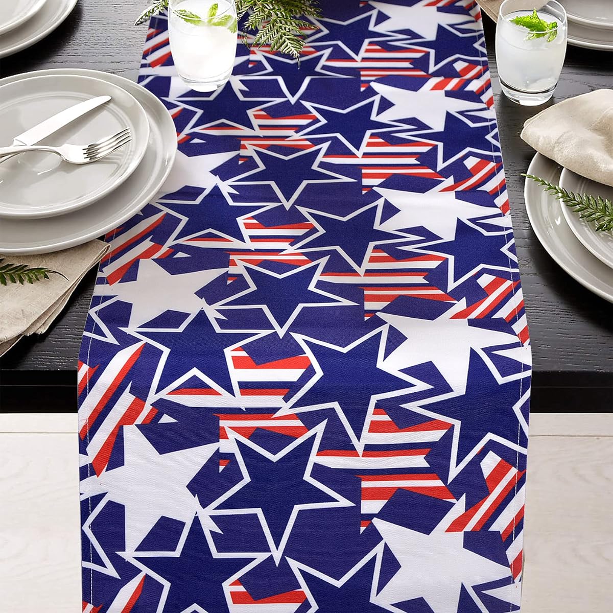 tiosggd Patriotic Table Runner 72 Inch Length Blue and White Star 4th of July Table Runner American Independence Day Labor Day Veterans Day Table Decoration Dresser Runner