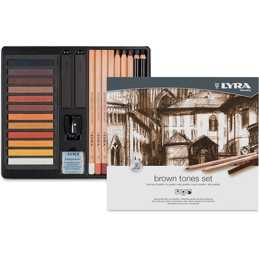 Lyra Rembrandt Brown Tone Set - Pencils, Hard Pastels, Charcoal and Accessories for Artists and Students of All Ages - Versatile Drawing Set for Sketching, Designing and More