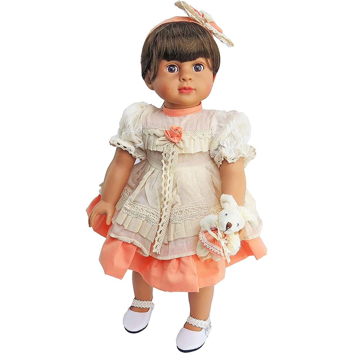 Peach Dress with Bunny Compatible with 18-inch American Girl Doll, Madame Alexander, Our Generation, etc. 18-inch doll outfit.