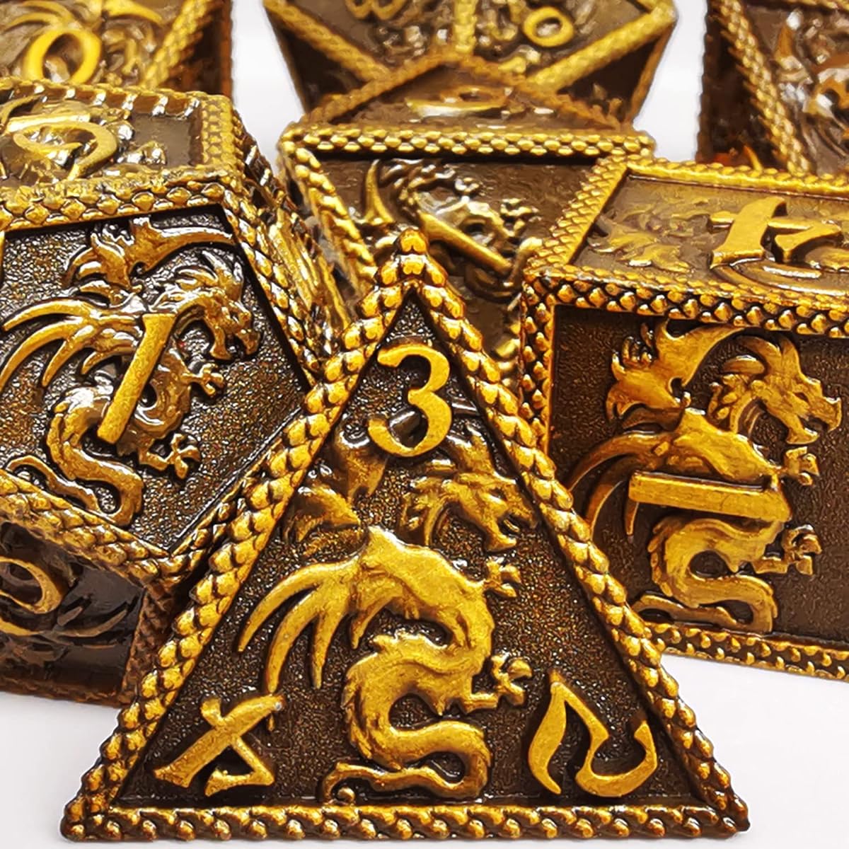 MJDICEOK Metal Dragon DND Dice Set Role Playing Dice D&D Solid Dice Ancient Brass