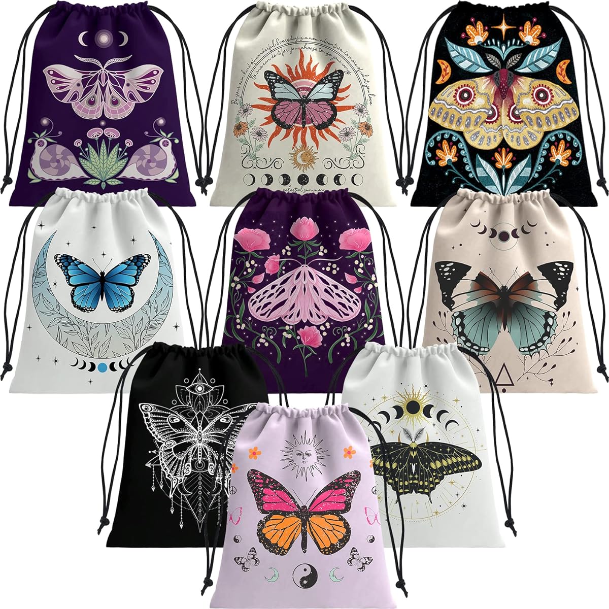 Lager Velvet Tarot Card Velvet Storage Bag Butterfly Tarot Card Pouch Crystal Pouch Tarot Card Dice Storage Bag Drawstring Tarot Bag Tarot Card Holder Bag Jewelry Pouch Tarot Hand Gift Bag 9 Pieces