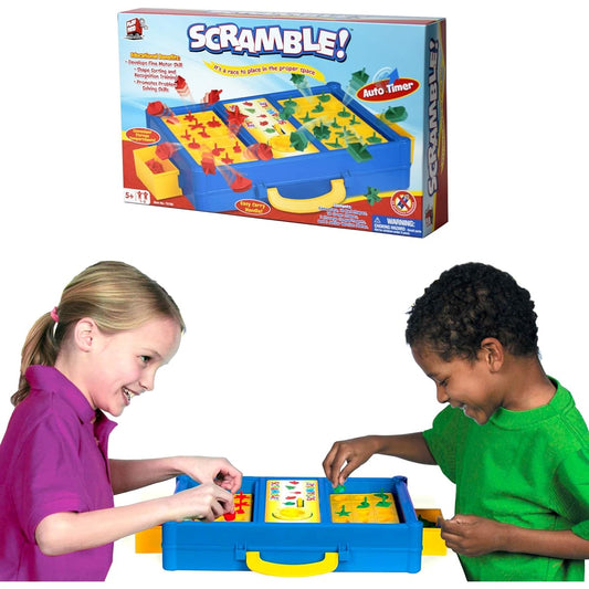 Scramble - Shape Matching Family Board Game! Quickly sort the shapes & pieces pop out before time is up! Play alone/with friends! Includes 12 Shape Junior Version Plates!