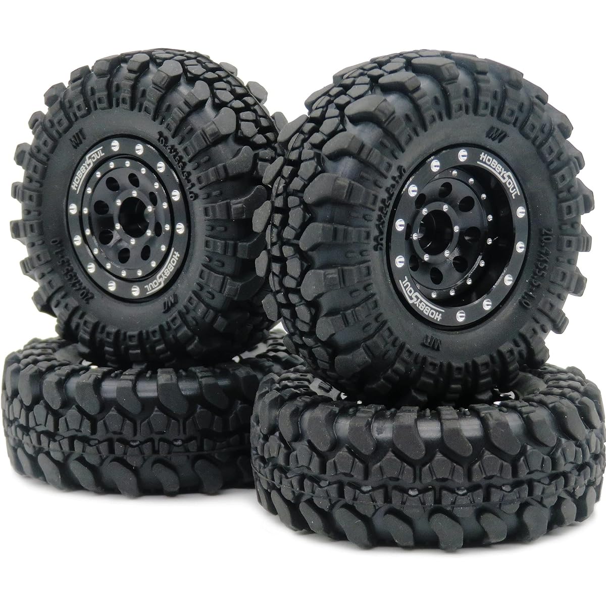 HOBBYSOUL Heavy RC 1.0 Wheels and Tires Pre-Mounted 1/24 Tire Adjustable Offset 1.0 Beadlock Wheels Black 1:24 RC Crawler Axle for SCX24 Upgrade (Pack of 4 Assembled)