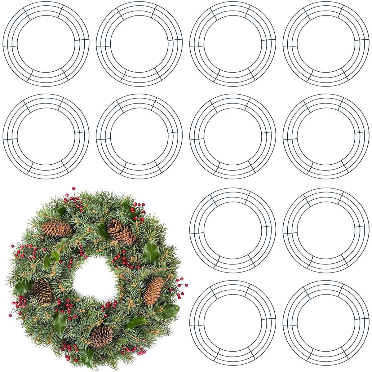 Metal Wreath Frame Dark Green Wire Round Wreath Ring Wire Wreath Frame Christmas New Year Party Home Decoration DIY Craft Supplies 14inch