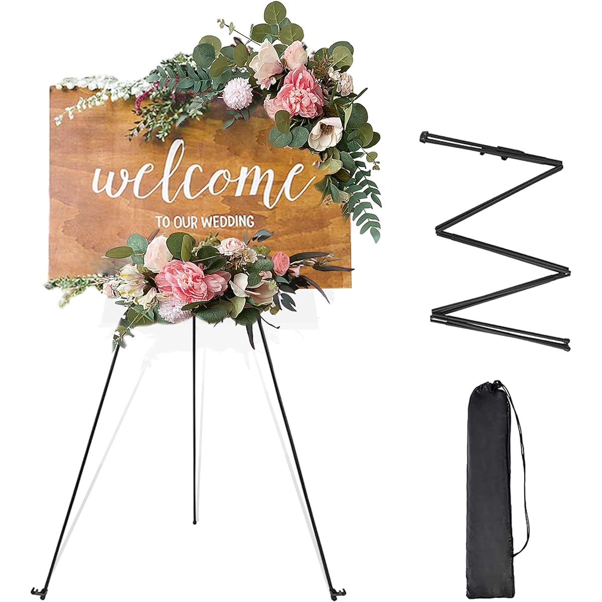 Display Easel Stand Artist Wedding Sign Poster 2 Pack - 63 Inch Instant Tripod Foldable Portable Floor Easel - Adjustable Easy Folding Art Poster Metal Stand for Wedding Painting Display Show