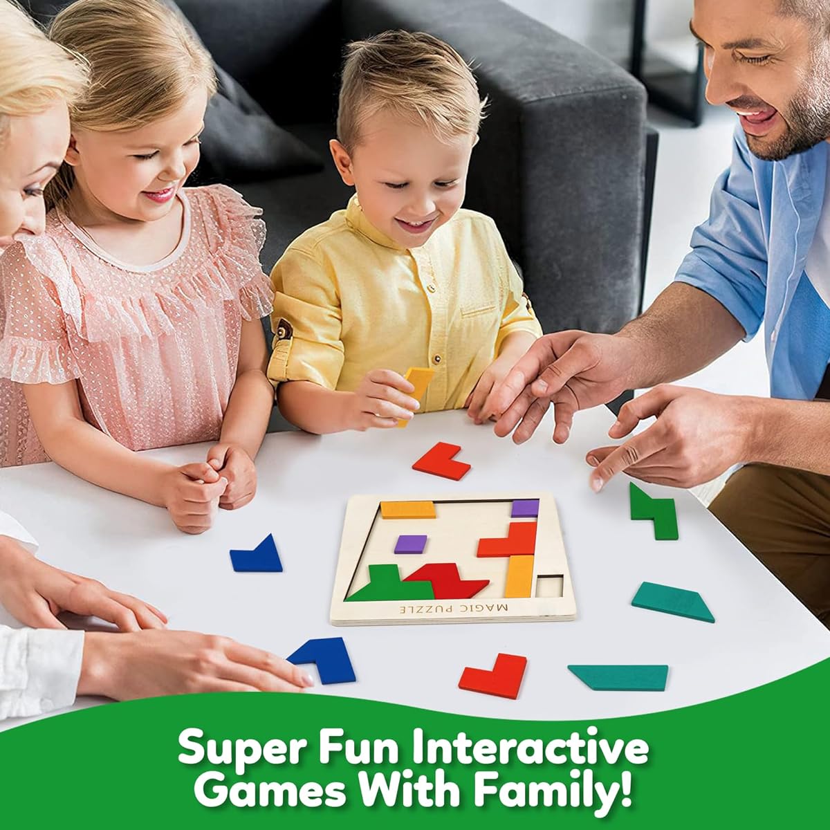 Brain Teasers Puzzles for Kids Wooden Puzzle Tangram Blocks Shape Blocks Geometry Logic Game STEM Montessori Educational Gifts Challenge for All Ages (Set of 3)