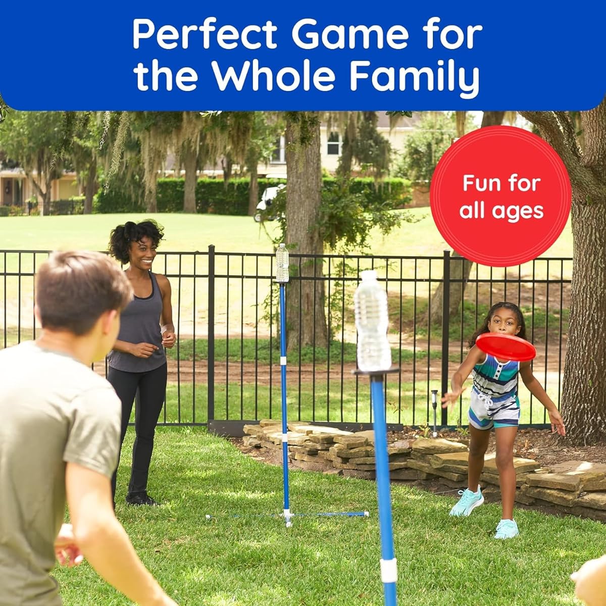 GIGGLE N GO Knock Off Toss Game - This Outdoor Game's a Very Challenging, but Highly Addictive Flying Disc Game - Unlike Some, You Can Play Ours on All 3 Surfaces, Sand, Concrete or Lawn Games
