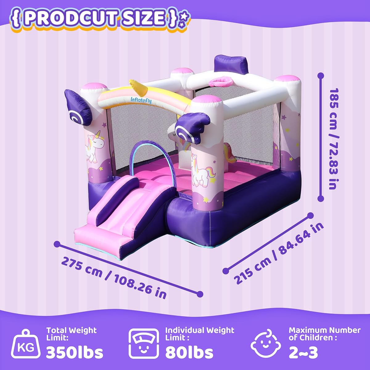 Inflatable Unicorn Bounce House with Slide and Basketball Hoop for Kids 3-12 Years Old Inflatable Jumping Bouncy Castle for Outdoor & Indoor Use with Blower