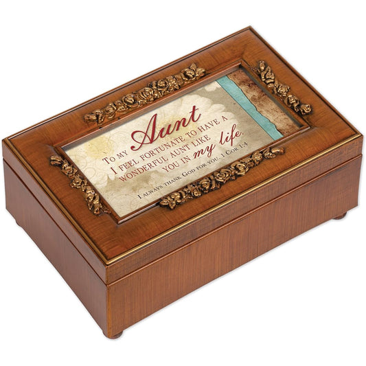 Aunt Rich Walnut Finish Petite Jewellery Music Box - Plays Amazing Grace