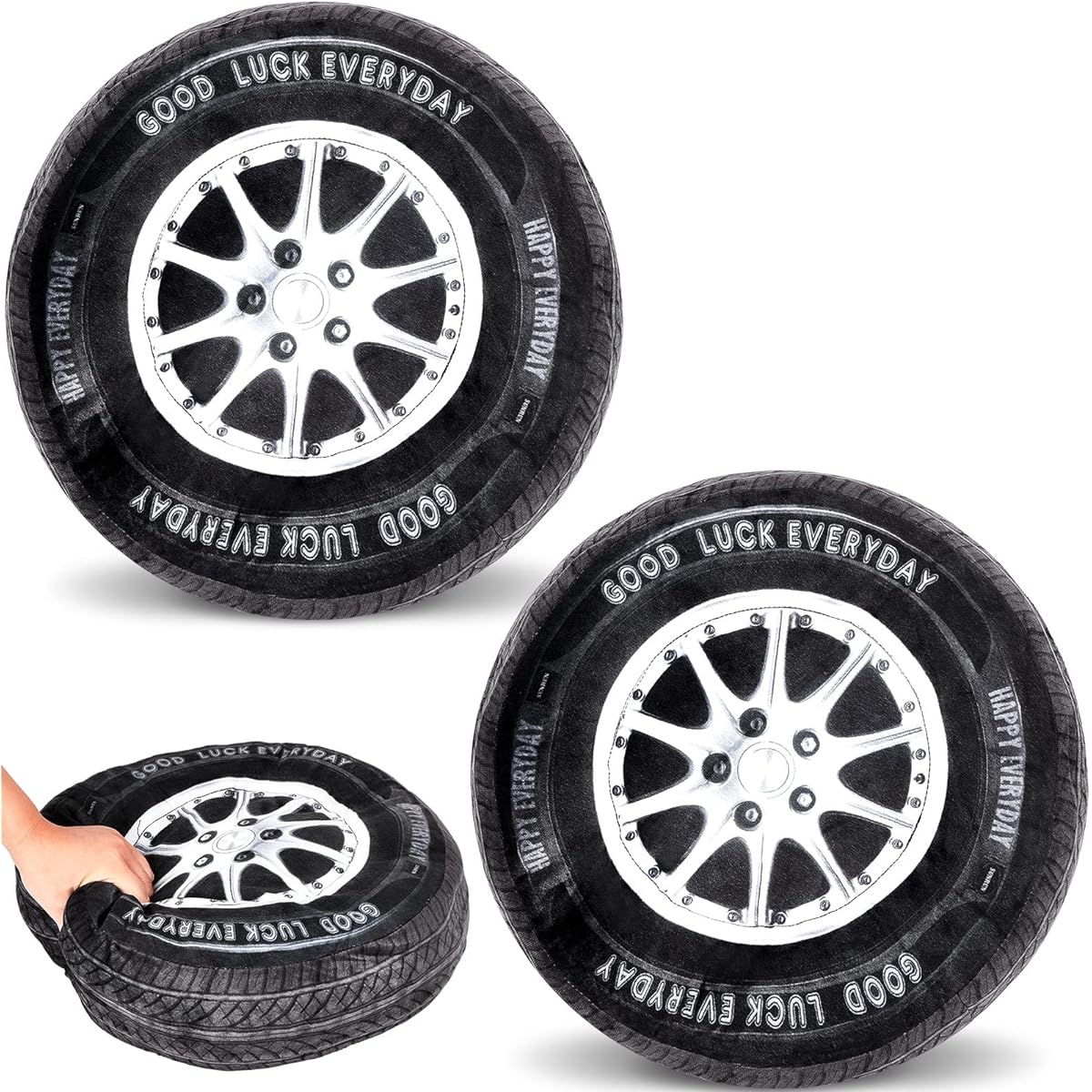 2pcs 3D Simulation Wheel Plush Pillow Soft Car Tire Pillow Outdoor Cushion Cute Faux Car Tire Plush Pillow Funny Sofa Seat Cushion for Car Owners Rolling Toy