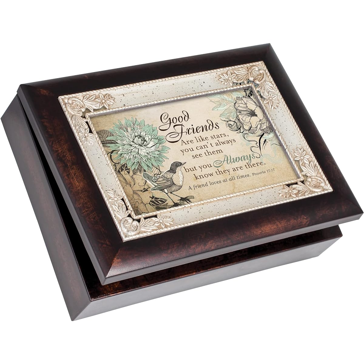 Good Friends Are Like Stars Dark Wood Finish Jewelry Music Box Plays: Amazing Grace