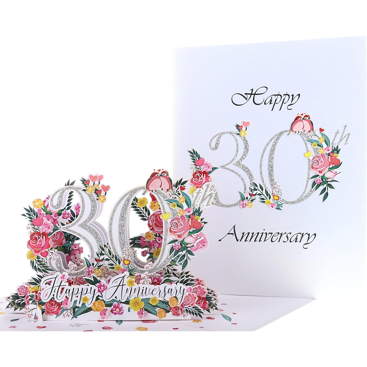 iGifts And Cards Happy 30th Milestone Anniversary 3D Pop Up Greeting Card - Perfect Couple Elegant Wedding Marriage Romantic Together Pearl Celebration Love Birds Love 'N Happiness