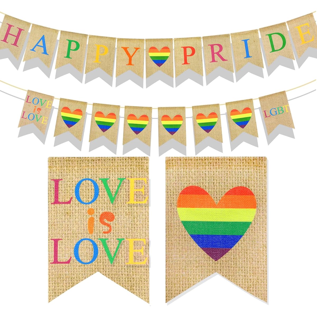 HOWAF Gay Pride Burlap Banner Pride Day Party Decorations Garland Banner Jute Burlap Love is Love Party Backdrop Banner Pride Month Mantle Fireplace Decor Happy Pride Garland