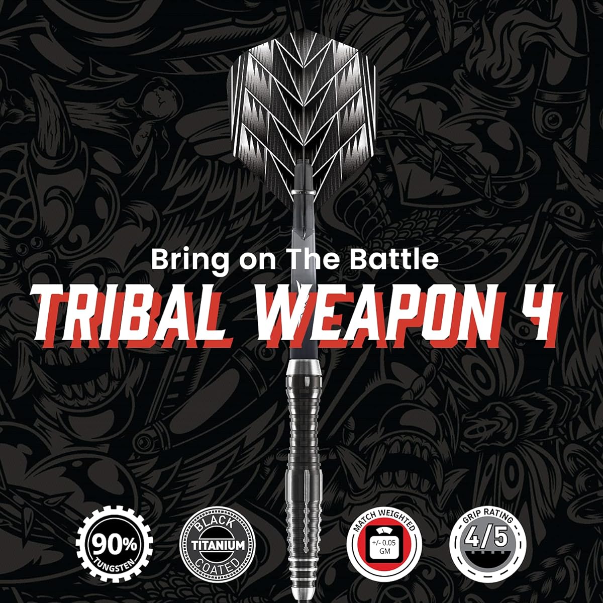 shot! Darts Tribal Weapon Series 4 Soft Tip Darts Set Center Weight 90% Tungsten Barrel