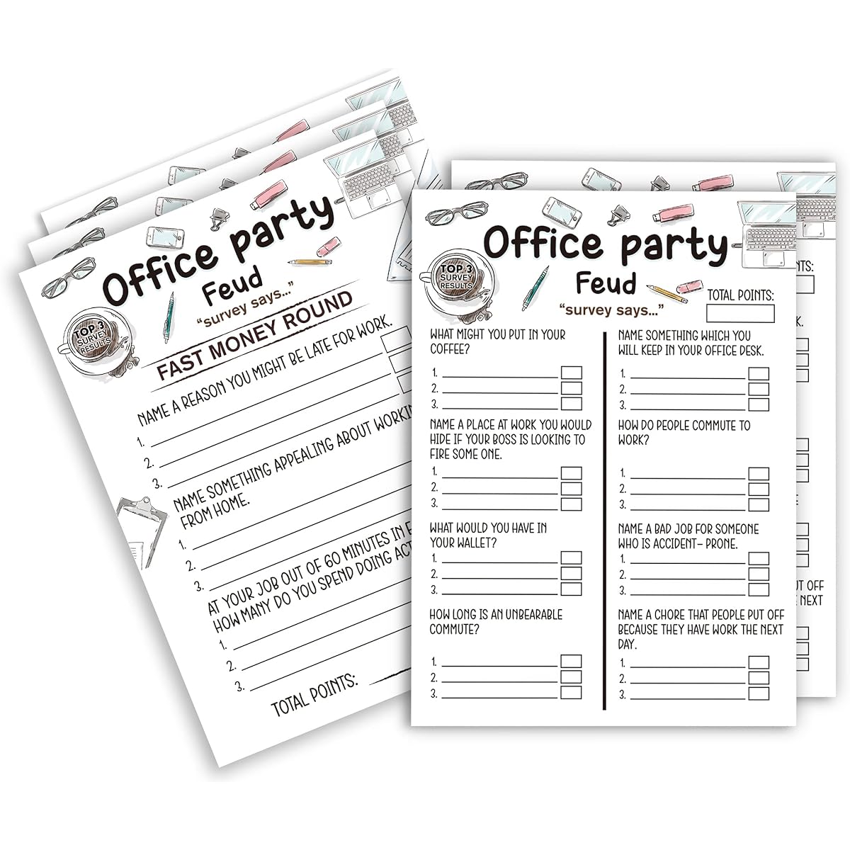 Tuyashua Office Party Feud Games, Work Party Games, Team Building Group Office Games, Great for Coworker Games and Adult Trivia Games - 30 Office Feud Cards and 3 Fast Money Round Cards (03)