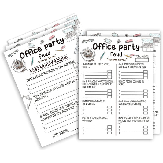 Tuyashua Office Party Feud Games, Work Party Games, Team Building Group Office Games, Great for Coworker Games and Adult Trivia Games - 30 Office Feud Cards and 3 Fast Money Round Cards (03)
