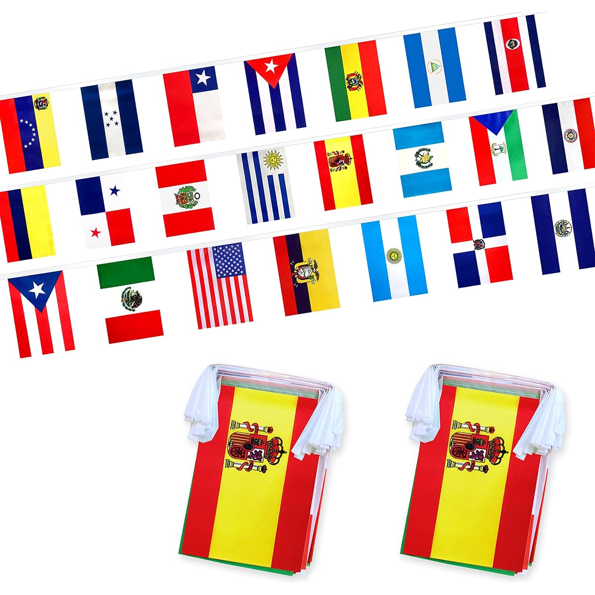 LyButty 2 Sets 22 Countries Spanish Speaking Flag Banner String Latin America Latino Bunting Hispanic Moon Decoration 60 Feet 44 Flags