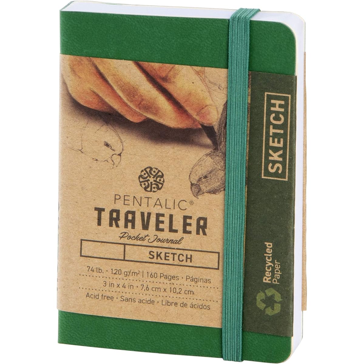 Pentalic Sketch Traveler Pocket Journal, 4 x 3, Green by C2F, Inc.