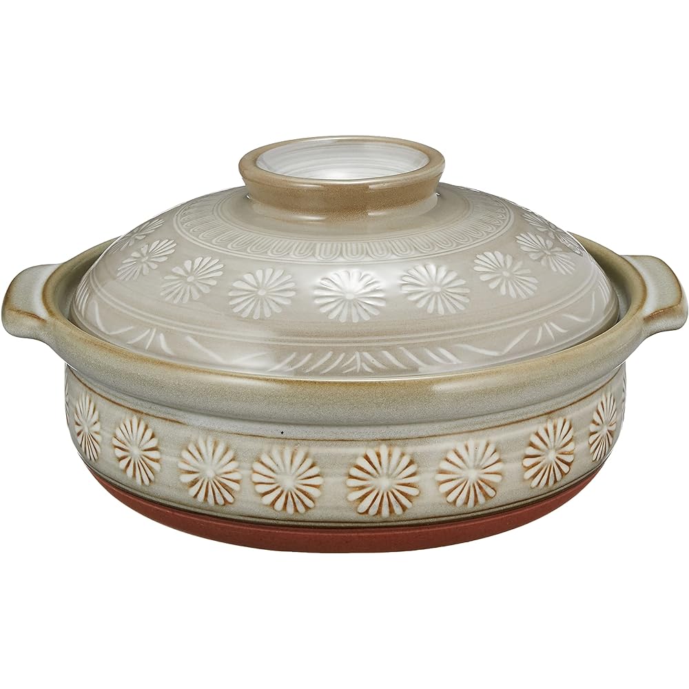 Ginpo Pottery Earthen Pot No. 7, Banko Ware, Hanamishima, For IH Open Fire, Plate Included