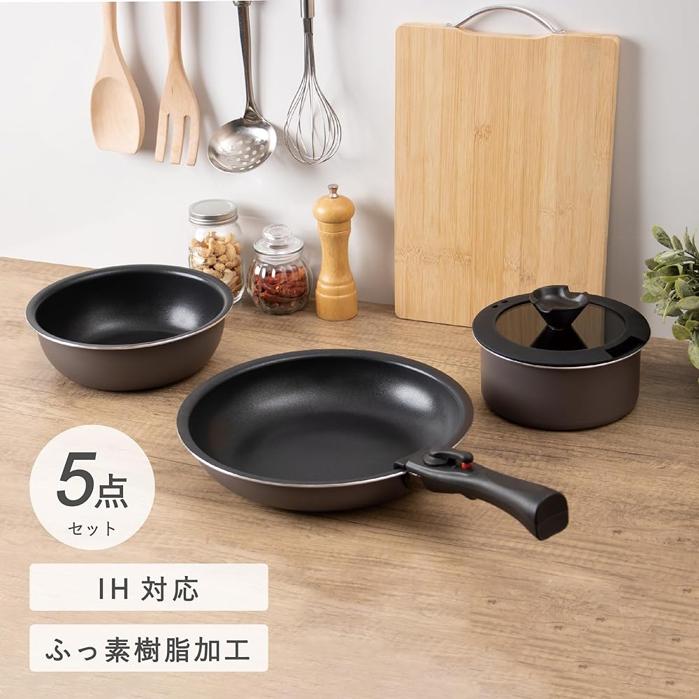 Takeda Corporation [Frying pan/pot/removable handle] Gray IH diamond coat pan 5-piece set IHD-5PSGRY Approximately width 28.5 x depth 12 x height 28.5 cm