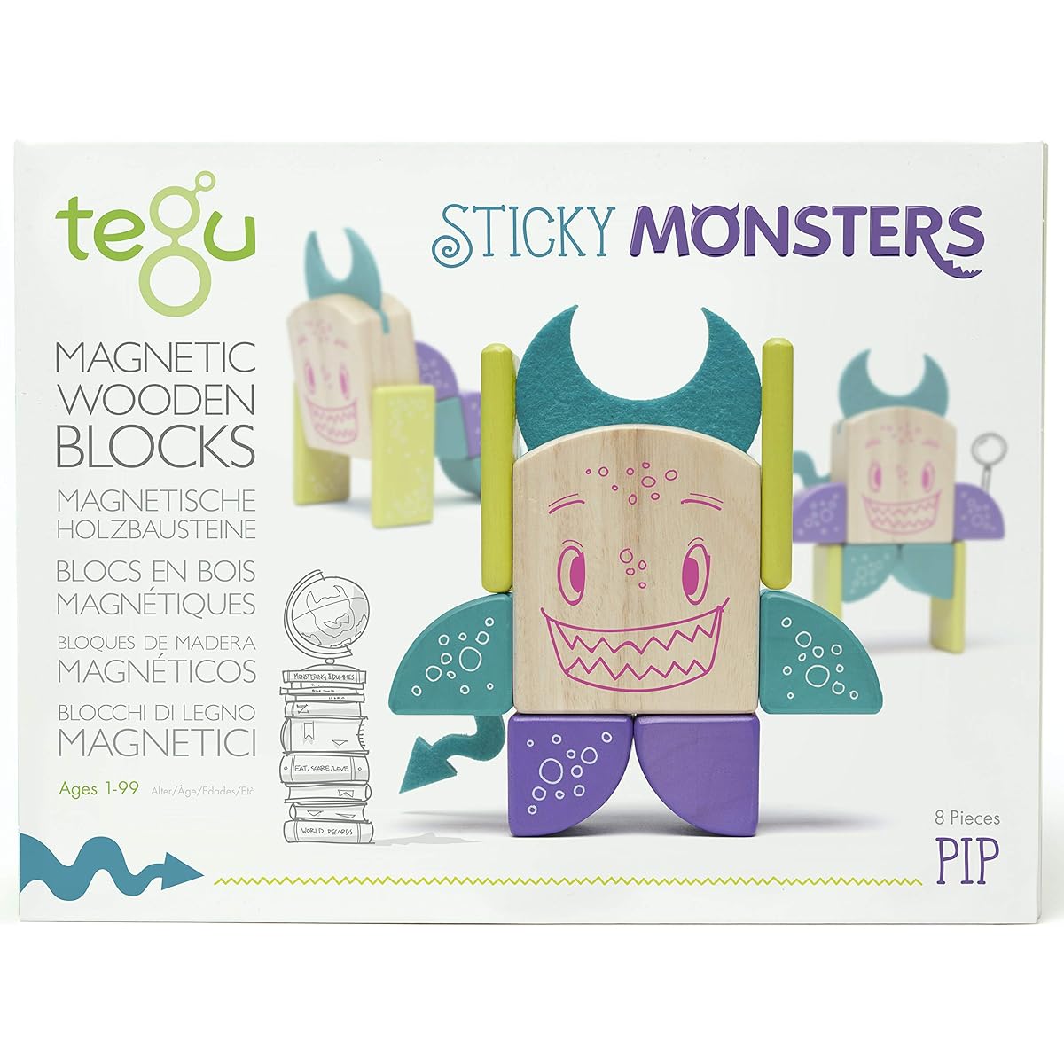 Tegu Pip Magnetic Wooden Block Set Monster Mash 8 Piece