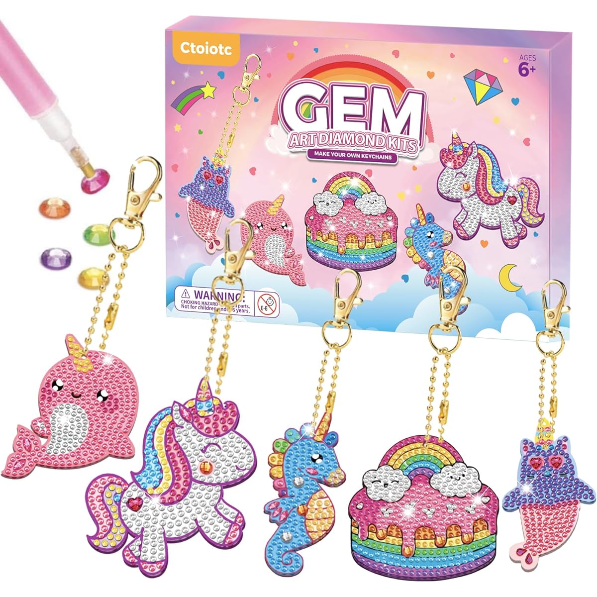 Arts and Crafts for Kids Ages 8-12 - Diamond Painting Kits for Kids - Diamond Art Diamond Dot Gem Art Kits for Kids Make Your Own Gem Keychain Unicorn Painting Kit for Ages 3-5 4-6 6-8