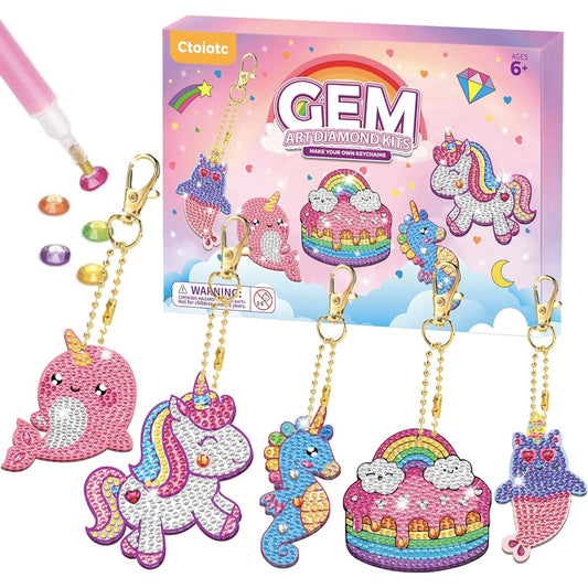 Arts and Crafts for Kids Ages 8-12 - Diamond Painting Kits for Kids - Diamond Art Diamond Dot Gem Art Kits for Kids Make Your Own Gem Keychain Unicorn Painting Kit for Ages 3-5 4-6 6-8