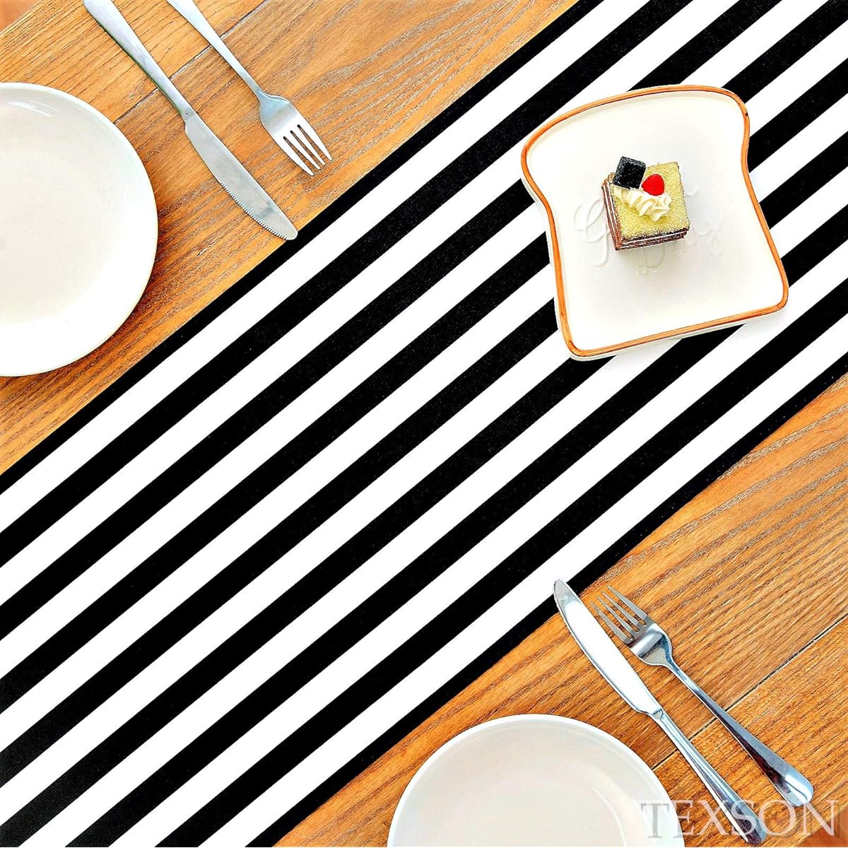 Texson Black and White Striped Table Runner, Cotton Striped Table Runner, Modern Striped Design Table Runner, Elegant Decor for Indoor Outdoor Events, 12x48 Inch