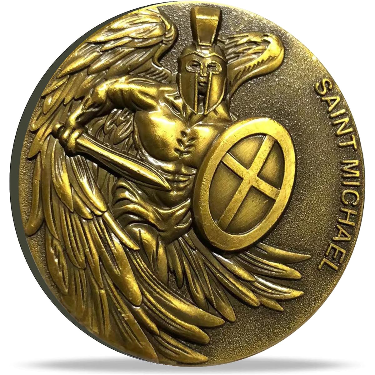 St. Michael Guardian Challenge Coin - Antique Gold Christian Lucky Coin Psalm 91:10-11 (Single Coin)