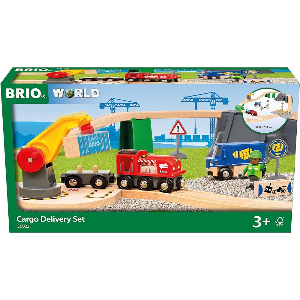 BRIO Cargo Delivery Set 36023 [Total 29 pieces] (Electric vehicle, train, toy, wooden rail) 3 years old and up