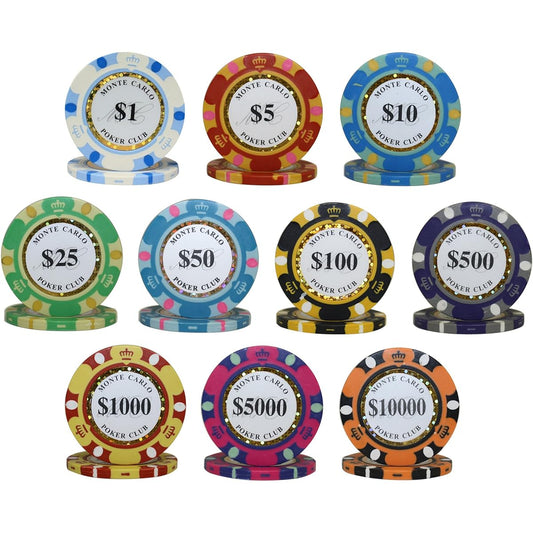 1000pcs 14g MC Poker Clubs Poker Chips Bulk - Holding Case Not Included