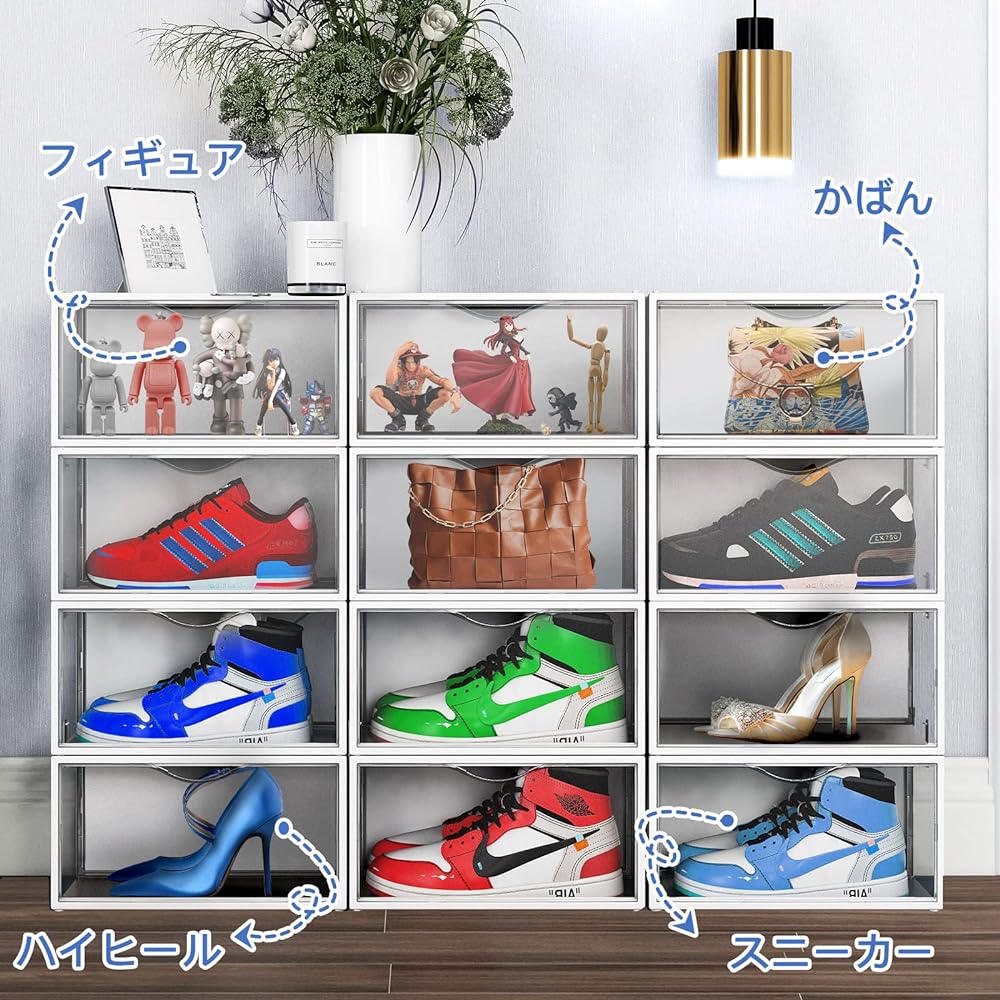 MOES Shoe Box, Set of 12, Shoe Rack, Transparent, Shoe Box, Entrance Storage, Storage Box, Natural, Clear, Sneaker Accessories, Storage Case, Entrance, Large Capacity, Multilayer Assembly, Shoe Shelf, Breathable, Shoe Storage, Horizontal Type, Openable D