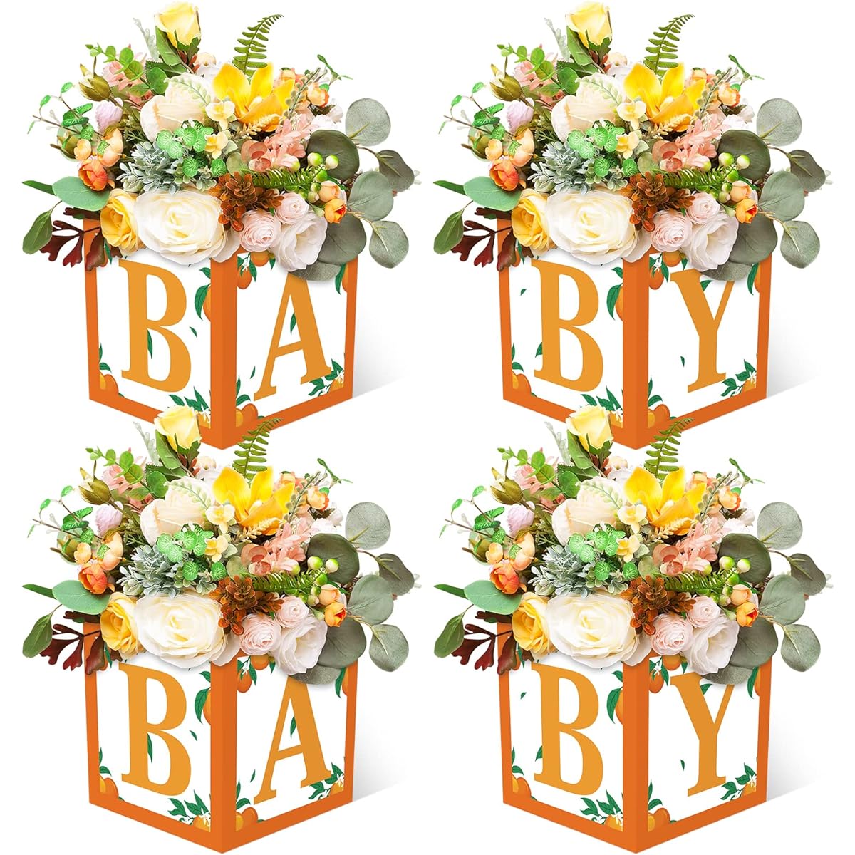Sinasasspel Little Cutie Baby Shower Decorations Orange Party Centerpiece Box Clementine Baby Blocks with Letters Birthday Party Floral Table Display Gender Reveal Party Favors for Boys and Girls