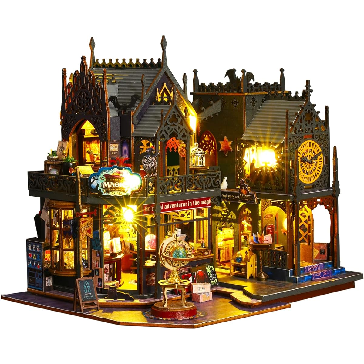 Roroom DIY Miniature Furniture Dollhouse Kit Mini 3D Wooden Dollhouse Craft Model Dustproof Cover and Music Movement Creative Room Ideas Valentine's Day Birthday Gift (ES012)