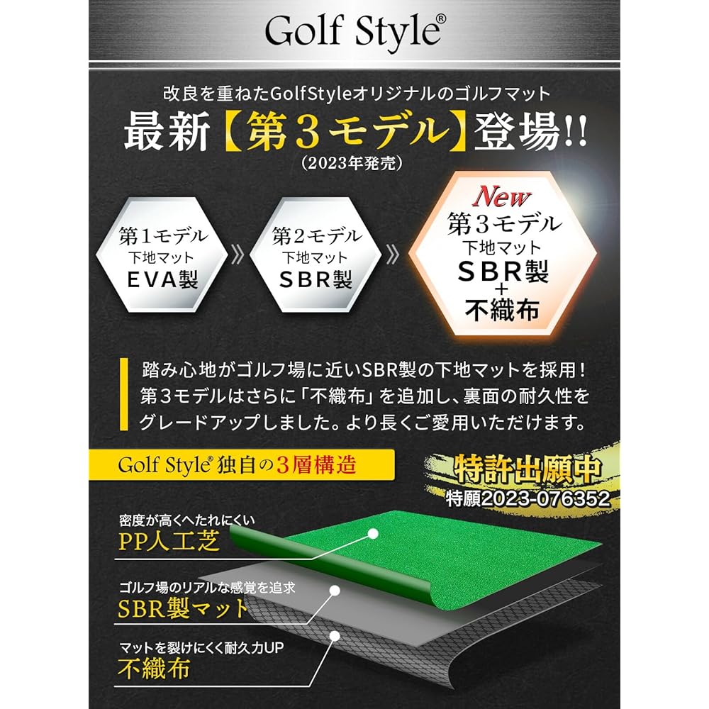 GolfStyle Golf Mat Large Golf Practice Mat Outdoor Indoor Practice Swing Driver Swing Practice Artificial Grass SBR 100 x 170cm Golf Tee Golf Ball