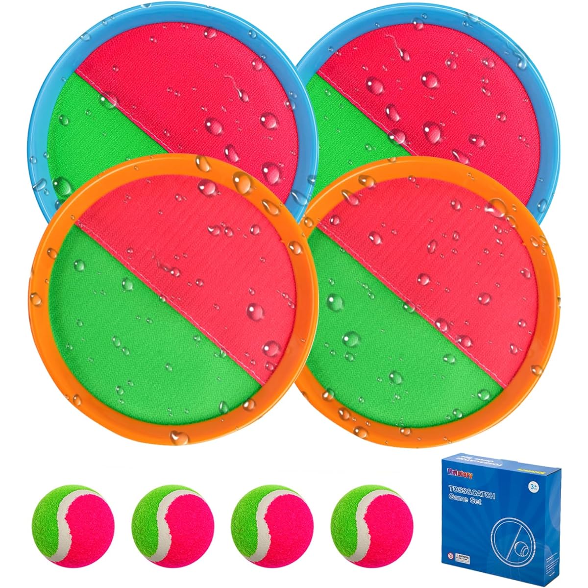 Mxiutery Toss & Catch Game Set, Ball Catch Set, Outdoor Games, Beach Games, Kids Toys, Playground Balls, Summer Toys, Ages 4-8, Kids Outdoor Toys for Boys and Girls, 4 Mitts & 4 Balls