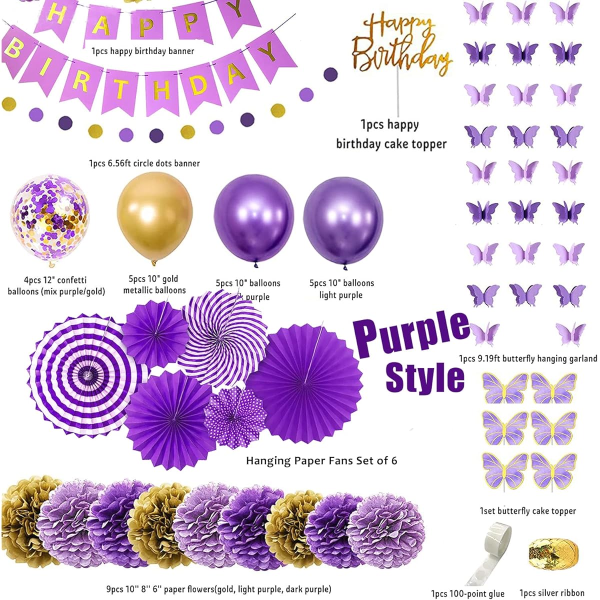 Balloon Arch Kit Birthday Party Supplies Confetti Balloon Garland Kit for Party/Birthday/Wedding/Anniversary/Baby Shower Decorations (Happy Birthday Purple JH)