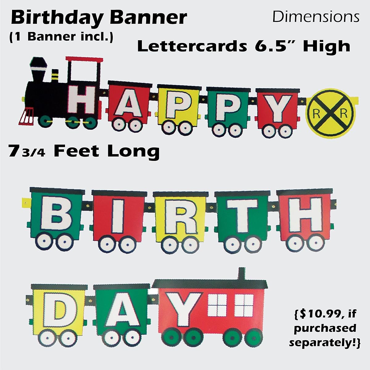 Havercamp Railway Birthday Party Premium Decorations Set! Includes: 1 x 7ft "Happy Birthday" Banner, 1 x LG Train Centerpiece, 12 x Fun Photo Props, 10 x Wall Cutout Decorations, 24 x Party Picks