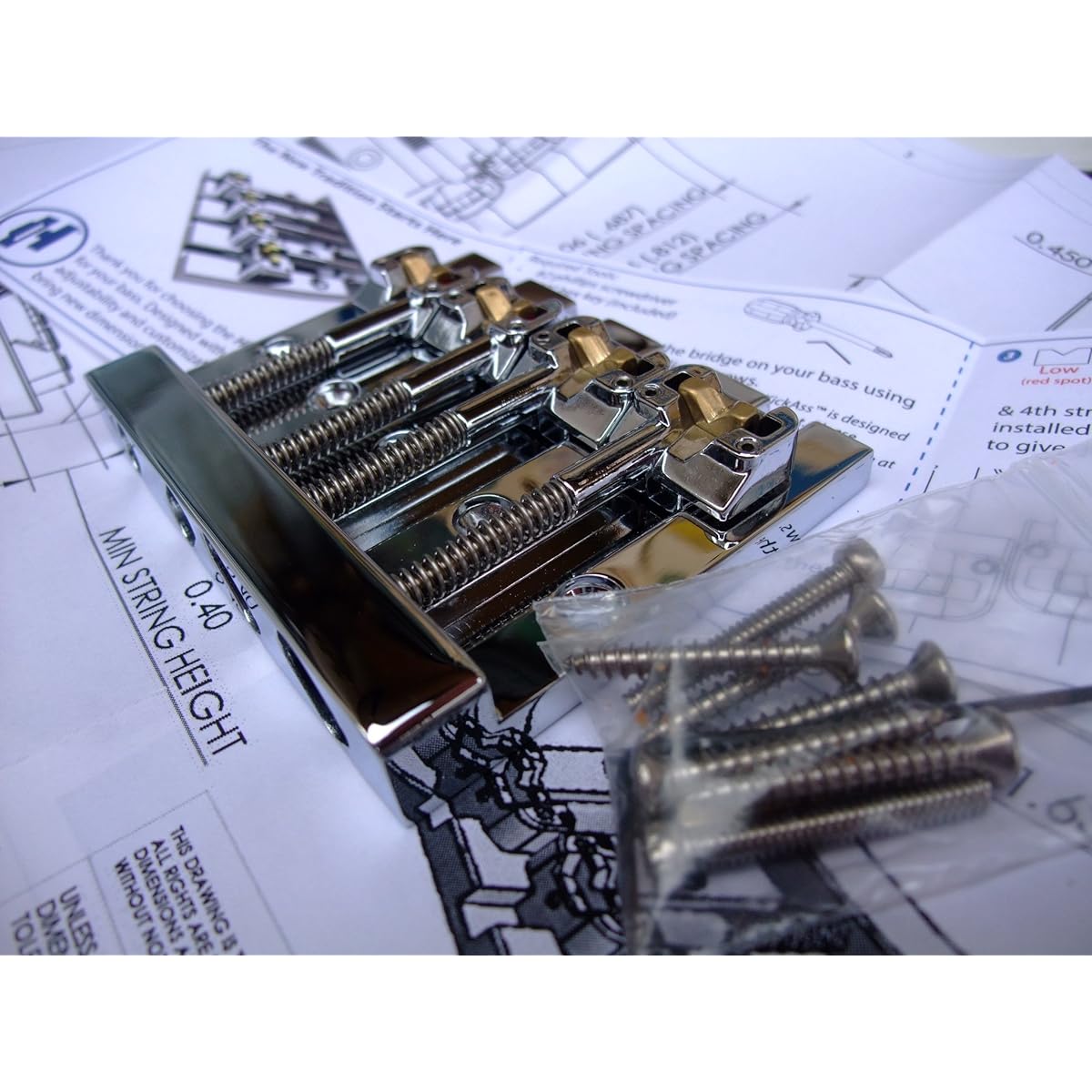 [Genuine Product] HIPSHOT Base Bridge KICKASS 4-String Chrome BR/KICKASS C
