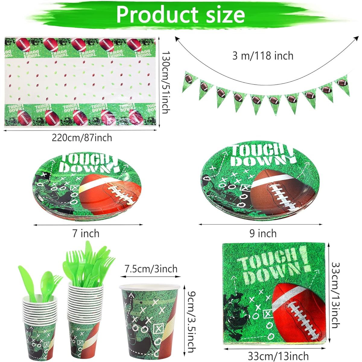 Fivebop Football Theme Birthday Party Supplies and Decorations Set, Banner, Plates, Cups, Napkins, Balloons, Tableware Set, Tablecloth, Sports Party Decoration Supplies for Kids Boys, 16 Piece Set