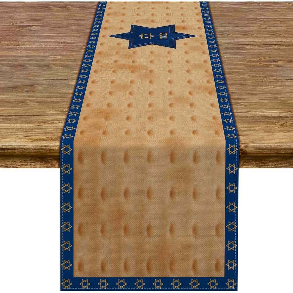 Rustic Passover Table Runner Jewish Pesach Seder Decor Linen Star of David Hebrew Home Kitchen Dining Room Decor 13x72 Inch