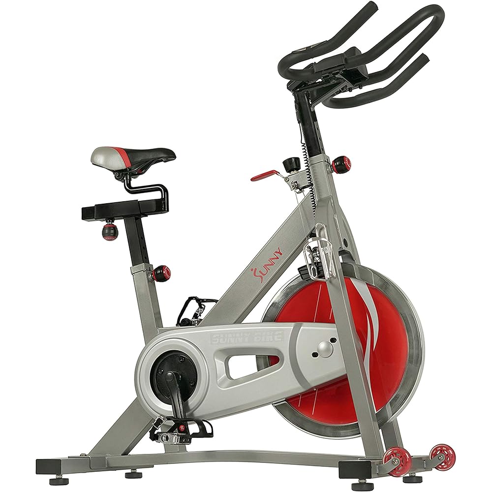 Sunny Health & Fitness Upright Exercise Bike Indoor Cycling Bike with Device Mount and Advanced Display Gray 18kg Flywheel Dual Felt Resistance Pro/Pro II SF-B1995