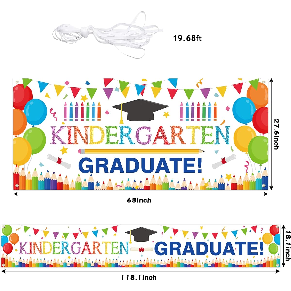 WATINC 2 Pieces Kindergarten Graduation Backdrop Extra Large Preschool Congratulations Graduation Background Decoration School Prom Celebration Graduation Party Supplies for Kids (White)