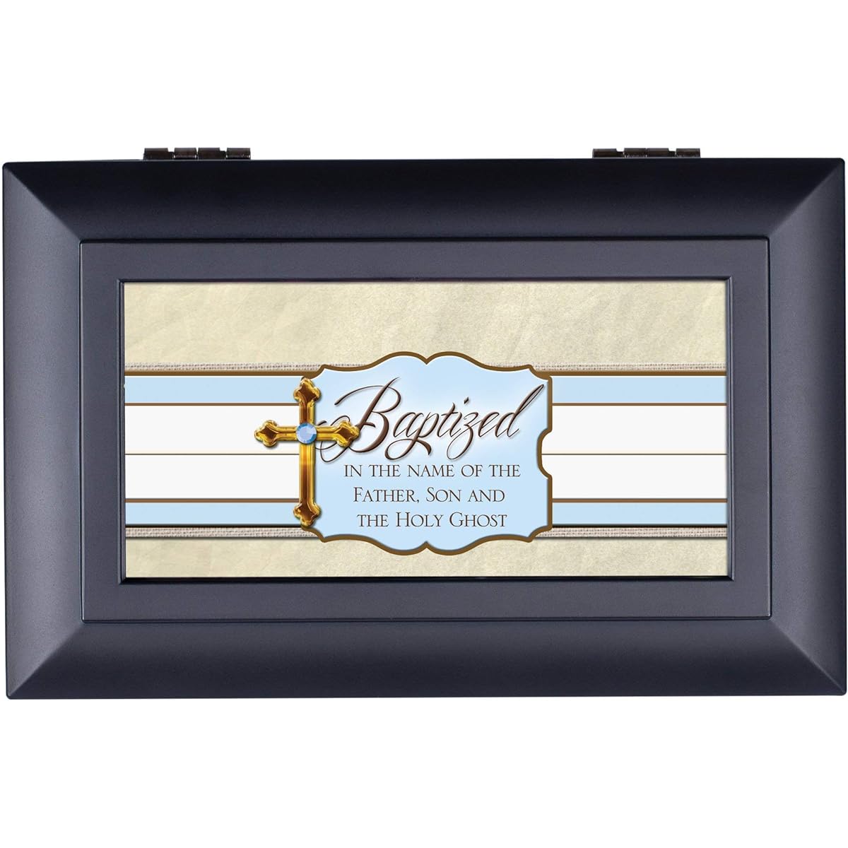 Baptism of a Sweet Boy Petite Matte Black Finish Music Jewelry Box - Plays Amazing Grace