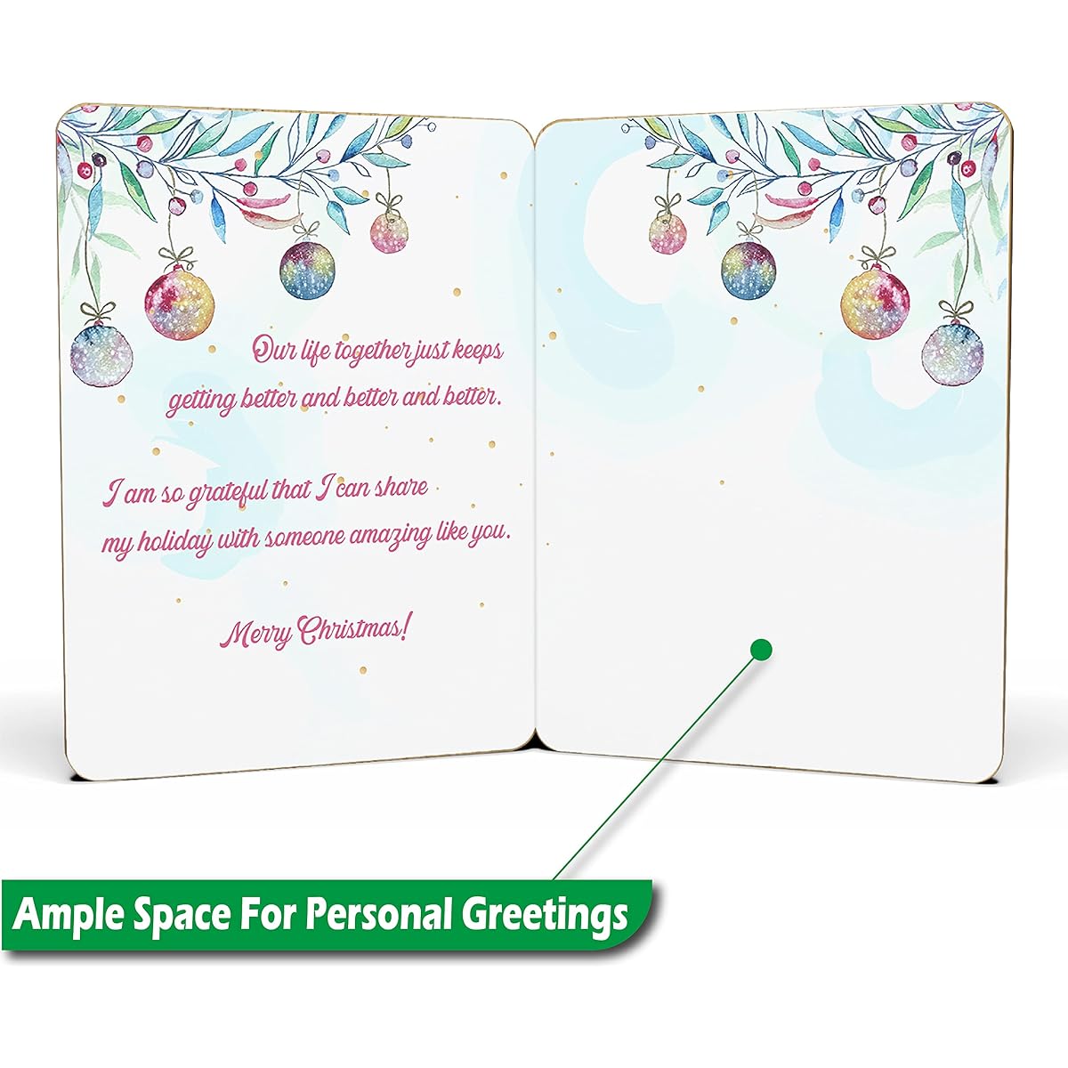 Merry Christmas Cards for Girlfriends - | Made of Real Bamboo | 6" x 4.5" - 1 Pack (Includes Envelopes) | Laser Cut Ornament Themed Girlfriend Christmas Cards from Boyfriend or Significant One