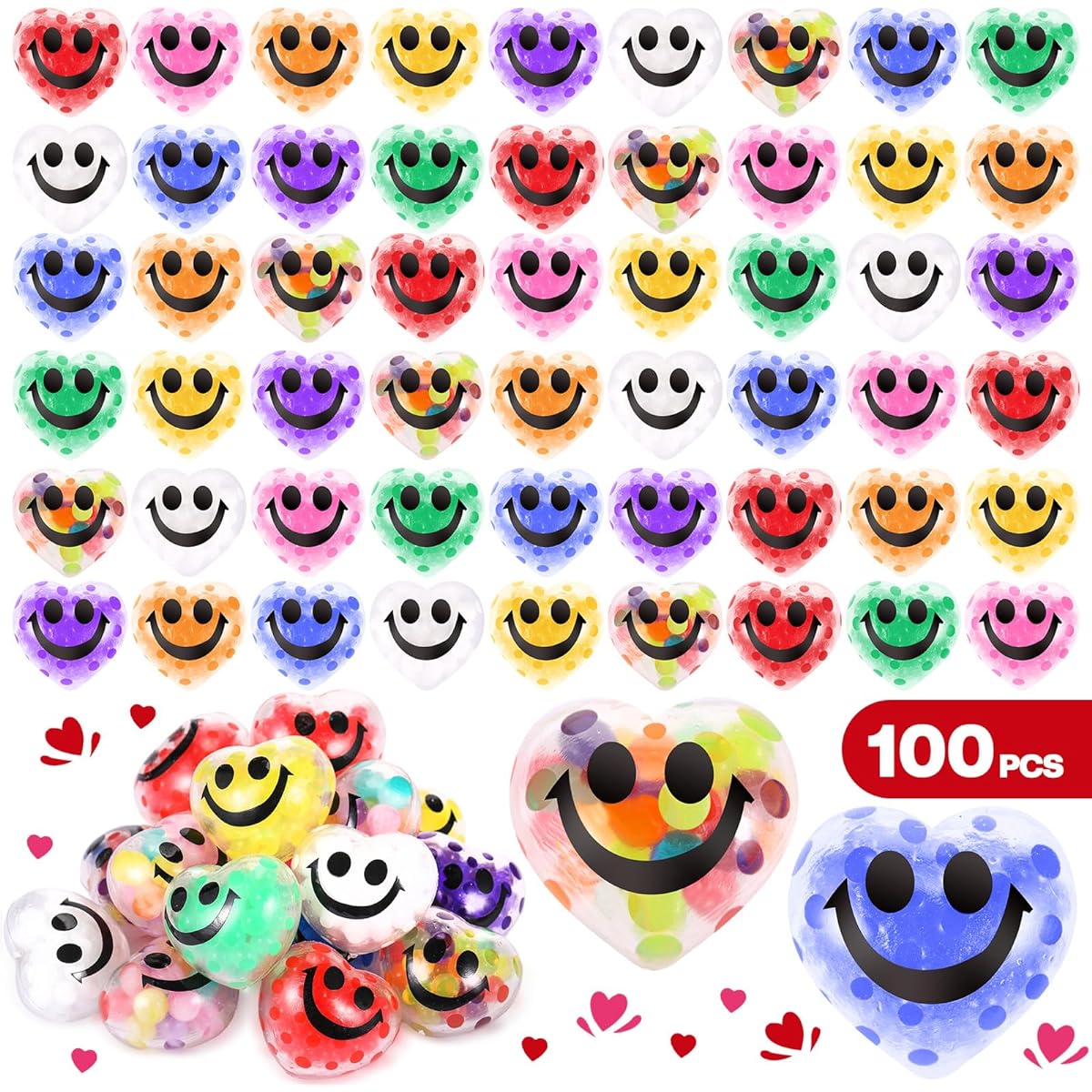 Shappy 100pcs Valentine Stress Ball Toys Anxiety Relief Heart Stress Balls Mini Stress Toys Fidget Squishy Balls Valentine Party Favors for Boys Girls School Classroom Exchange Gifts (Bright Colors)